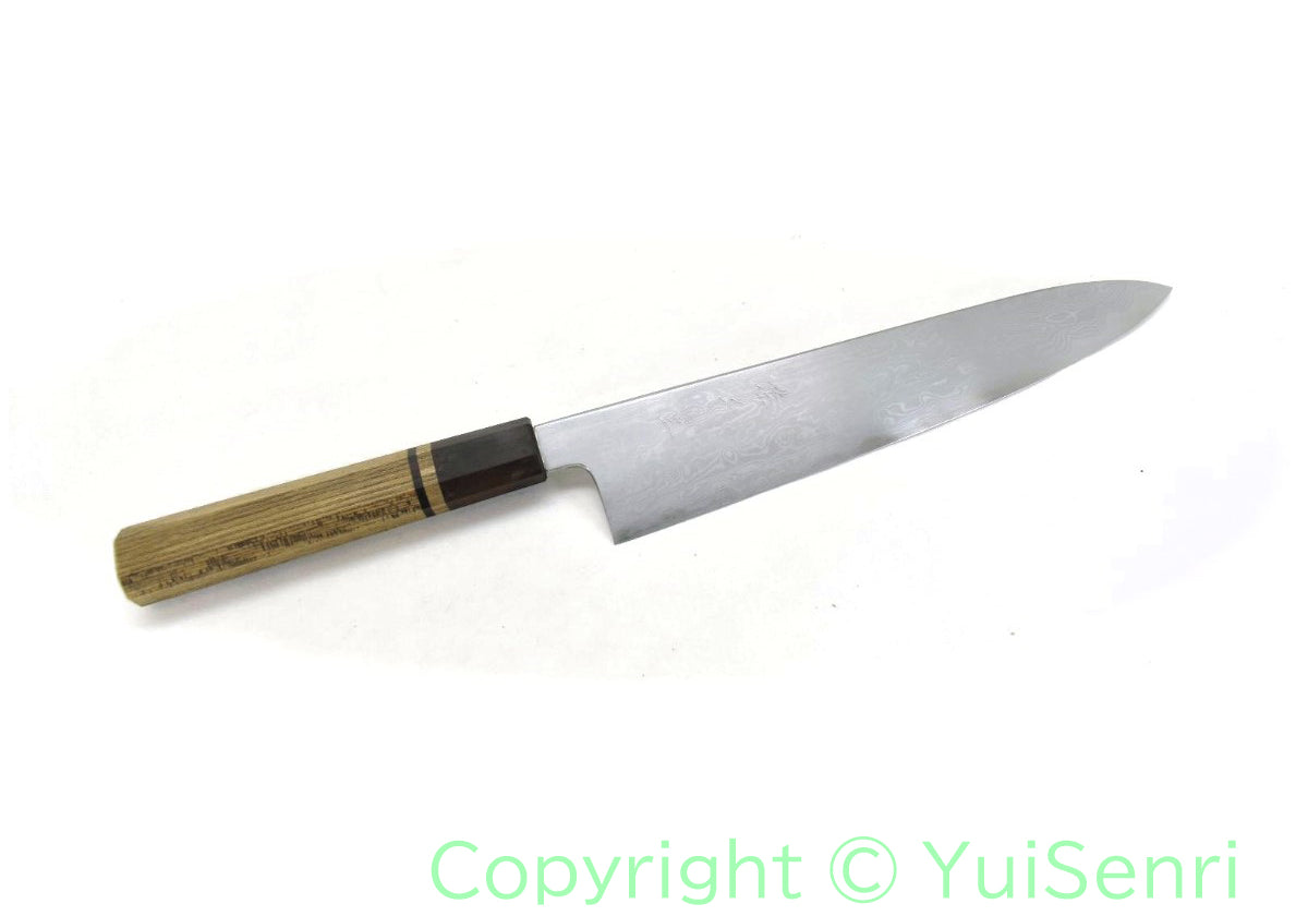 YuiSenri Blue Steel #1 SUMINAGASHI Gyuto with Octagonal Elm Handle