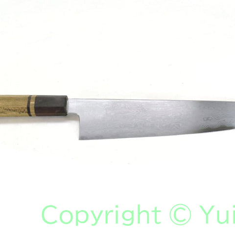 YuiSenri Blue Steel #1 SUMINAGASHI Gyuto with Octagonal Elm Handle