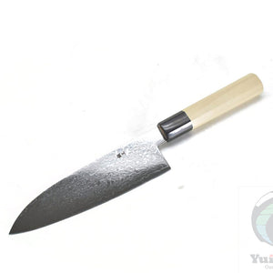 Yoshihiro Ginsan Damascus Santoku 180 mm - Stainless Chef's Santoku with Excellent Edge Retention and Easy Maintenance, Magnolia Handle