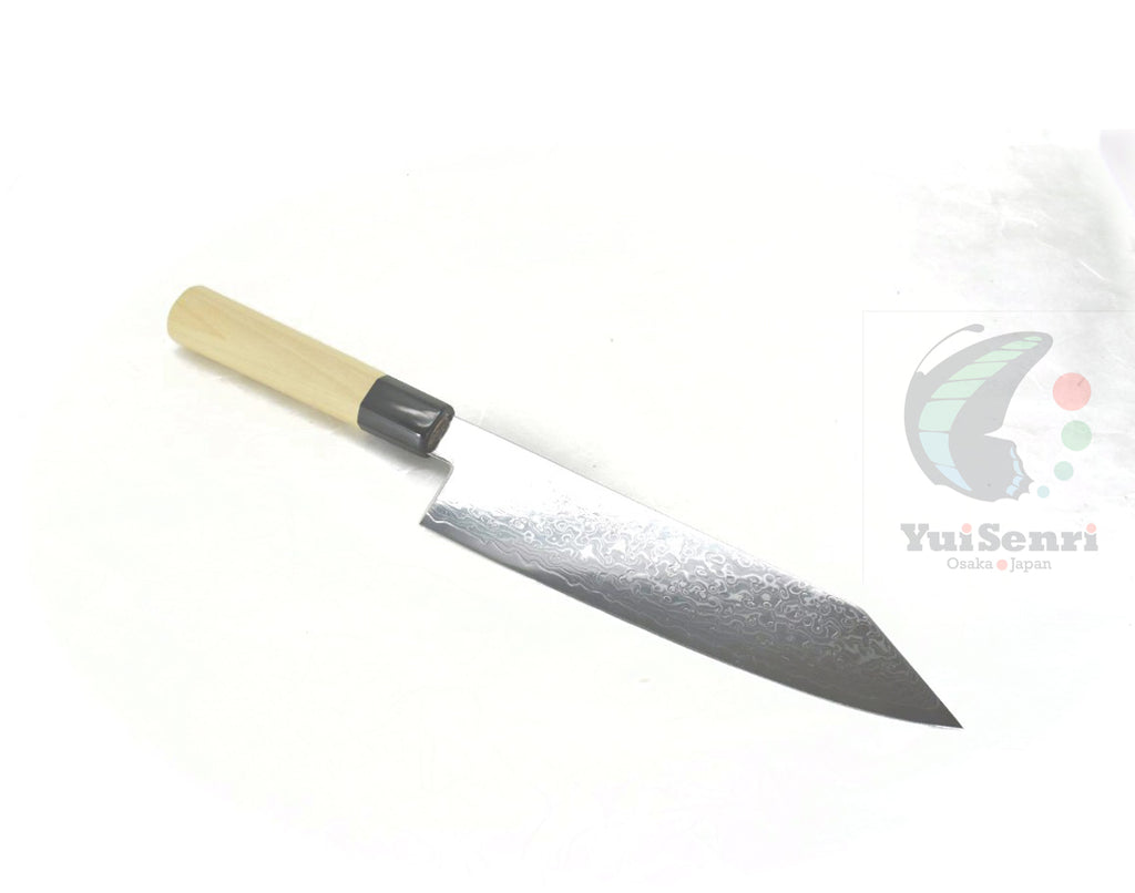 Yoshihiro Ginsan Damascus Kiritsuke Gyuto 210 mm - Stainless Chef's Knife with Excellent Edge Retention and Easy Maintenance, Magnolia Handle