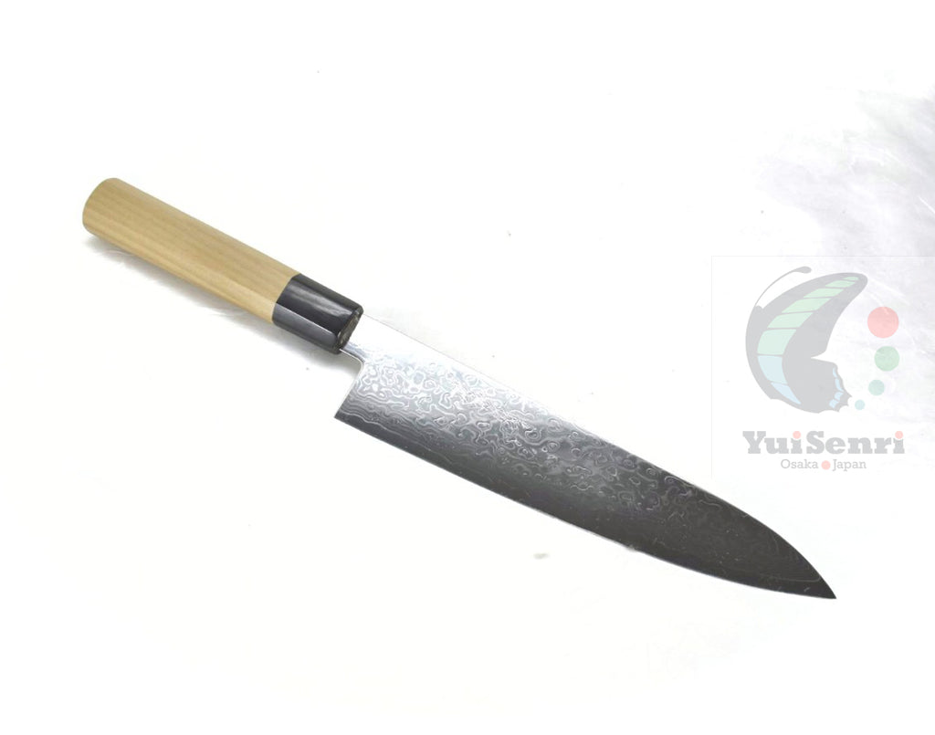 Yoshihiro Ginsan Damascus Gyuto 210 mm - Stainless Chef's Knife with Excellent Edge Retention and Easy Maintenance, Magnolia Handle