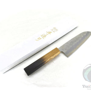 YuiSenri Ginsan Nashiji Finish, Chef's Santoku - Stainless Chef's Santoku with Excellent Edge Retention and Easy Maintenance, Oak Handle