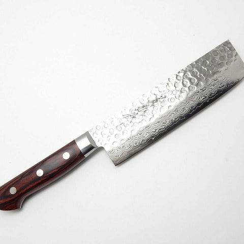 Yoshihiro VG-10 Hammered 17 Layers Damascus Steel HAA Nakiri 160 mm