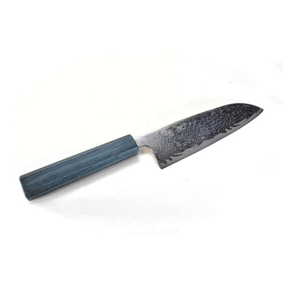 SUKEMATSU 67Layers Nikkel Damascus SPIRALED Santoku, Blue Lacqured Oak